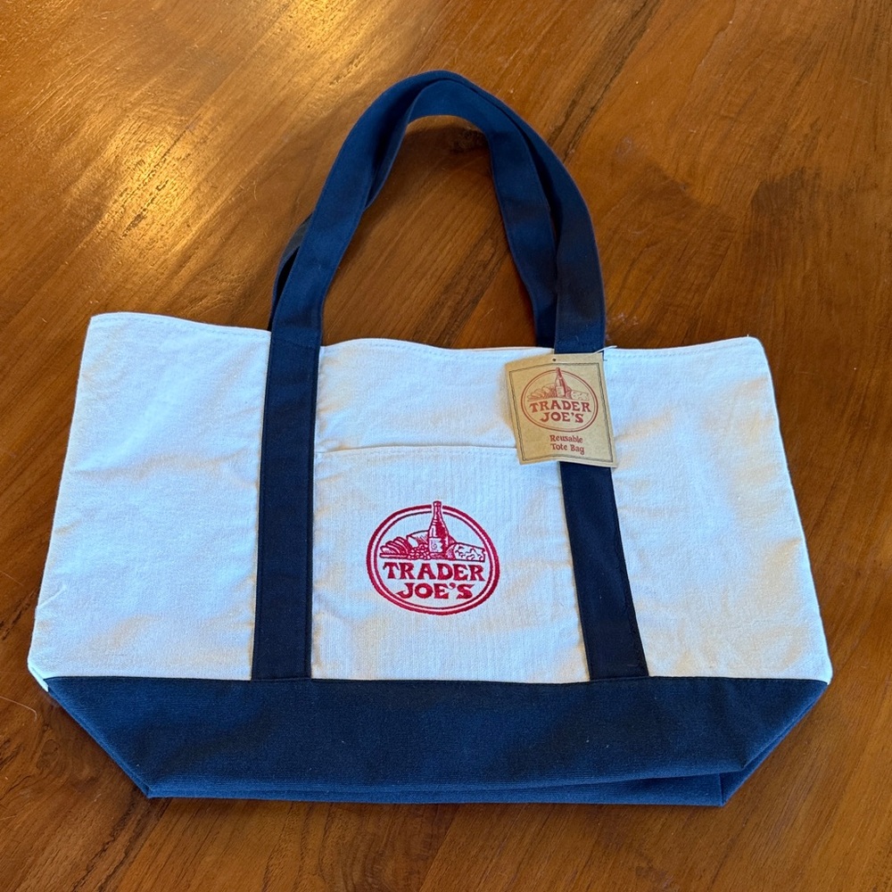 Trader Joe's Canvas Tote Bag - The original Blue and Cream maxi tote